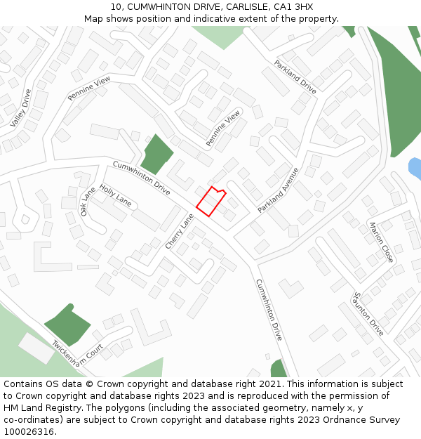 10, CUMWHINTON DRIVE, CARLISLE, CA1 3HX: Location map and indicative extent of plot