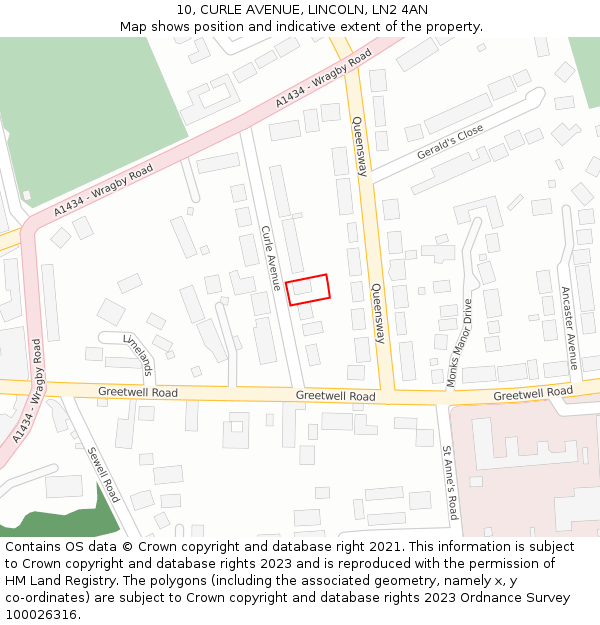 10, CURLE AVENUE, LINCOLN, LN2 4AN: Location map and indicative extent of plot