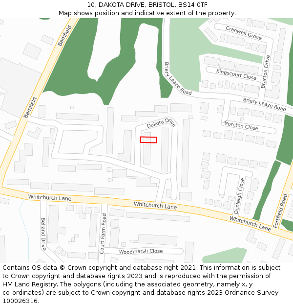 10, DAKOTA DRIVE, BRISTOL, BS14 0TF: Location map and indicative extent of plot