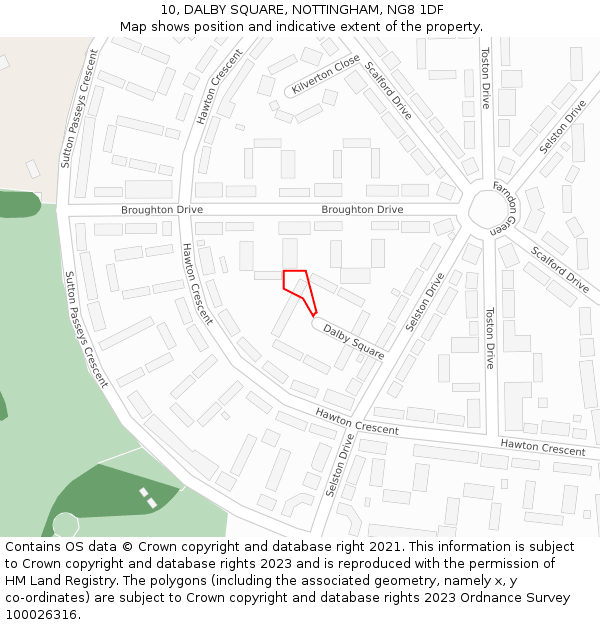 10, DALBY SQUARE, NOTTINGHAM, NG8 1DF: Location map and indicative extent of plot