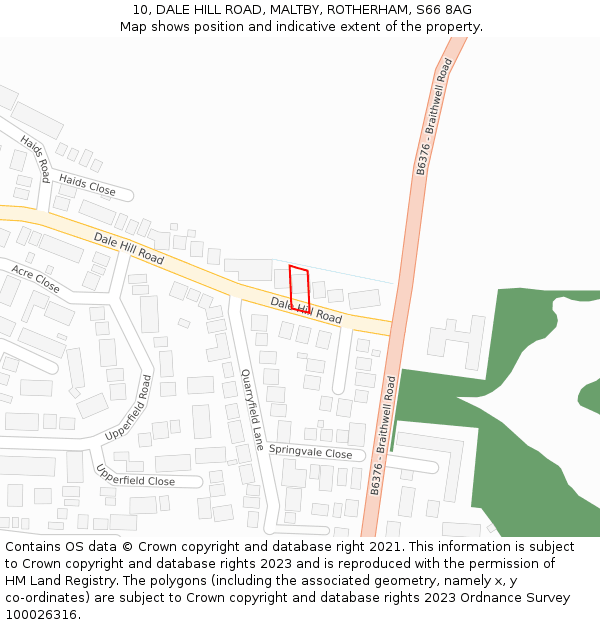 10, DALE HILL ROAD, MALTBY, ROTHERHAM, S66 8AG: Location map and indicative extent of plot
