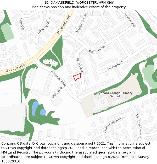 10, DAMASKFIELD, WORCESTER, WR4 0HY: Location map and indicative extent of plot