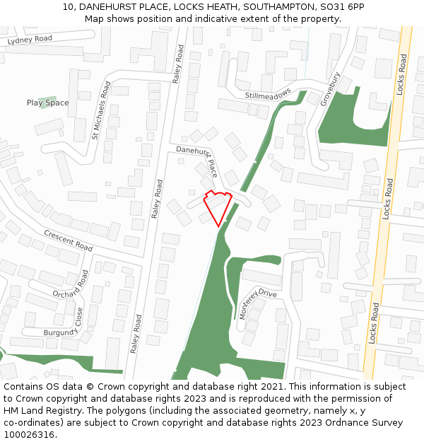 10, DANEHURST PLACE, LOCKS HEATH, SOUTHAMPTON, SO31 6PP: Location map and indicative extent of plot