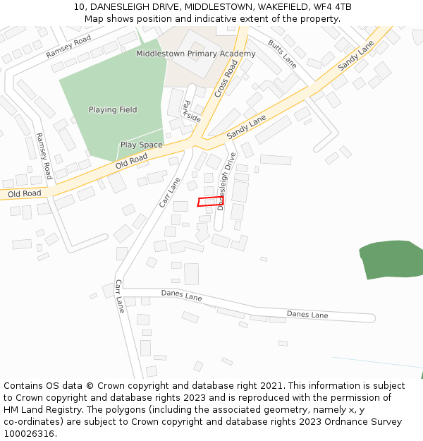 10, DANESLEIGH DRIVE, MIDDLESTOWN, WAKEFIELD, WF4 4TB: Location map and indicative extent of plot