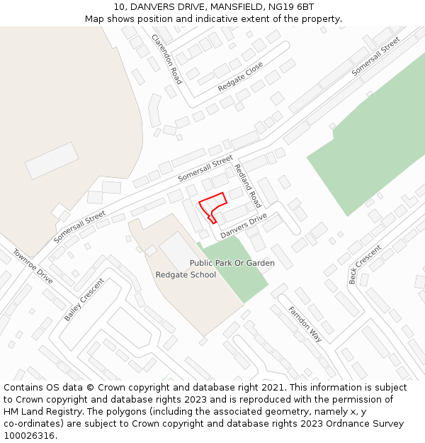 10, DANVERS DRIVE, MANSFIELD, NG19 6BT: Location map and indicative extent of plot