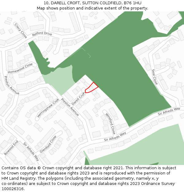 10, DARELL CROFT, SUTTON COLDFIELD, B76 1HU: Location map and indicative extent of plot