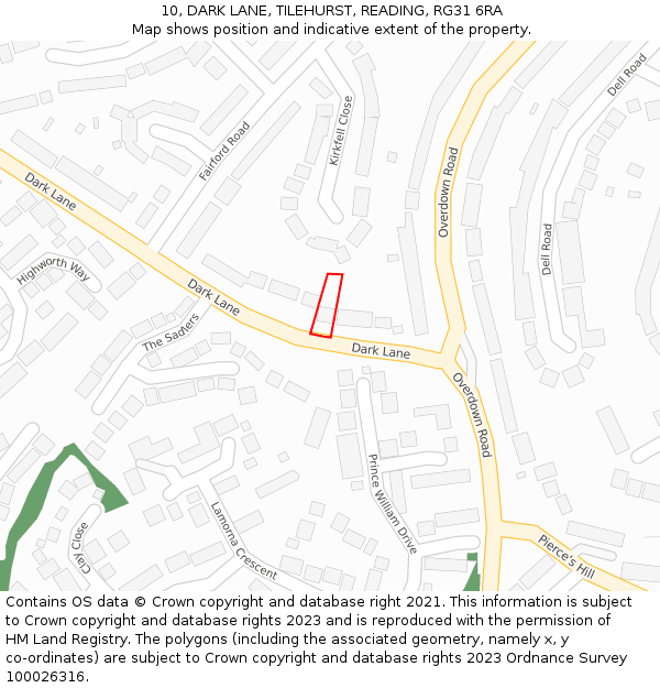 10, DARK LANE, TILEHURST, READING, RG31 6RA: Location map and indicative extent of plot