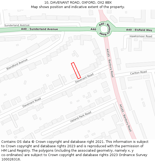 10, DAVENANT ROAD, OXFORD, OX2 8BX: Location map and indicative extent of plot