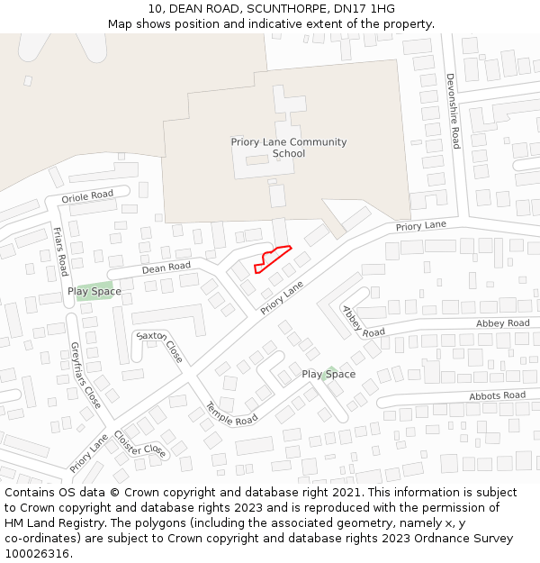 10, DEAN ROAD, SCUNTHORPE, DN17 1HG: Location map and indicative extent of plot