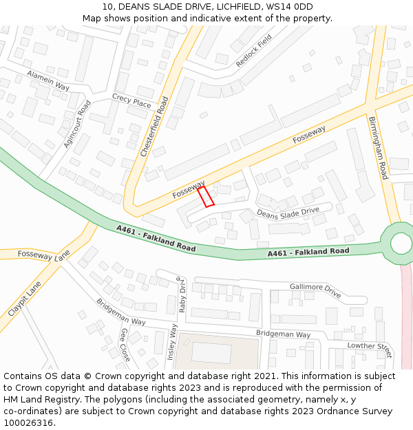 10, DEANS SLADE DRIVE, LICHFIELD, WS14 0DD: Location map and indicative extent of plot