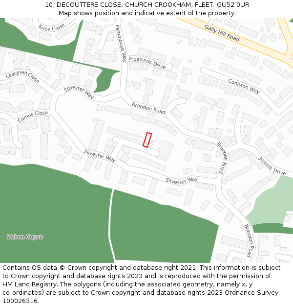 10, DECOUTTERE CLOSE, CHURCH CROOKHAM, FLEET, GU52 0UR: Location map and indicative extent of plot