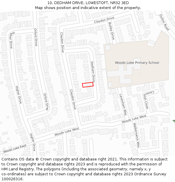 10, DEDHAM DRIVE, LOWESTOFT, NR32 3ED: Location map and indicative extent of plot