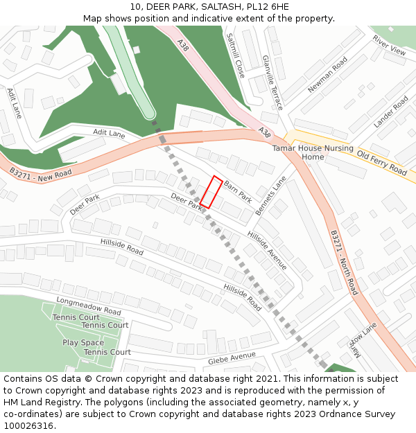 10, DEER PARK, SALTASH, PL12 6HE: Location map and indicative extent of plot