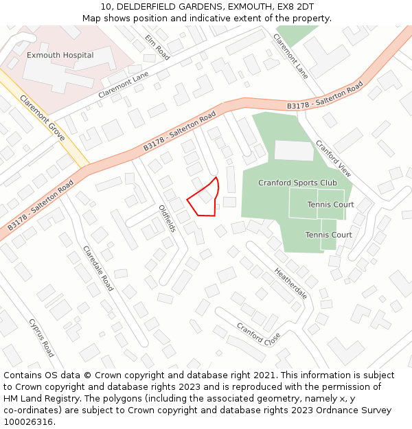 10, DELDERFIELD GARDENS, EXMOUTH, EX8 2DT: Location map and indicative extent of plot