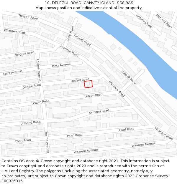 10, DELFZUL ROAD, CANVEY ISLAND, SS8 9AS: Location map and indicative extent of plot