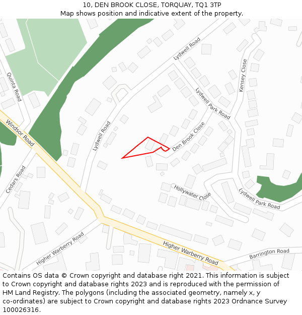10, DEN BROOK CLOSE, TORQUAY, TQ1 3TP: Location map and indicative extent of plot