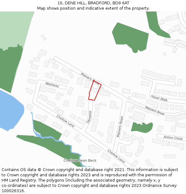10, DENE HILL, BRADFORD, BD9 6AT: Location map and indicative extent of plot