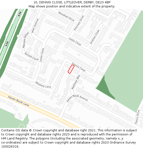 10, DENNIS CLOSE, LITTLEOVER, DERBY, DE23 4BP: Location map and indicative extent of plot