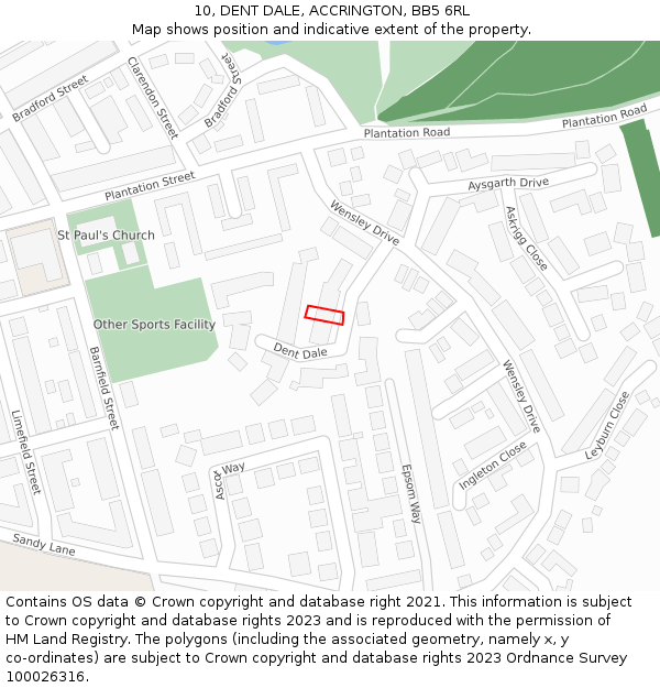 10, DENT DALE, ACCRINGTON, BB5 6RL: Location map and indicative extent of plot
