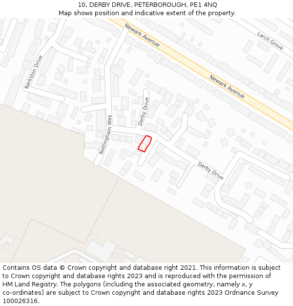 10, DERBY DRIVE, PETERBOROUGH, PE1 4NQ: Location map and indicative extent of plot
