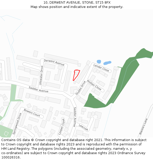 10, DERWENT AVENUE, STONE, ST15 8FX: Location map and indicative extent of plot
