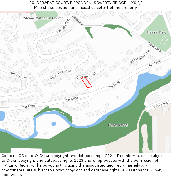 10, DERWENT COURT, RIPPONDEN, SOWERBY BRIDGE, HX6 4JE: Location map and indicative extent of plot