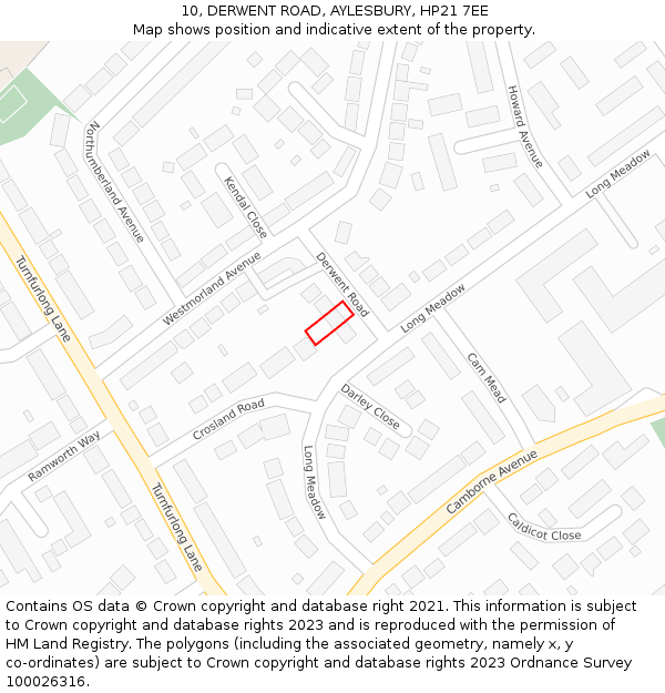 10, DERWENT ROAD, AYLESBURY, HP21 7EE: Location map and indicative extent of plot