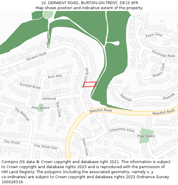 10, DERWENT ROAD, BURTON-ON-TRENT, DE15 9FR: Location map and indicative extent of plot
