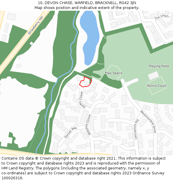 10, DEVON CHASE, WARFIELD, BRACKNELL, RG42 3JN: Location map and indicative extent of plot