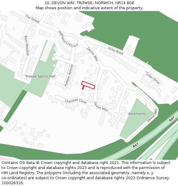 10, DEVON WAY, TROWSE, NORWICH, NR14 8GE: Location map and indicative extent of plot