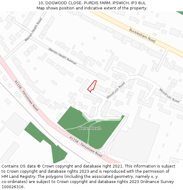 10, DOGWOOD CLOSE, PURDIS FARM, IPSWICH, IP3 8UL: Location map and indicative extent of plot