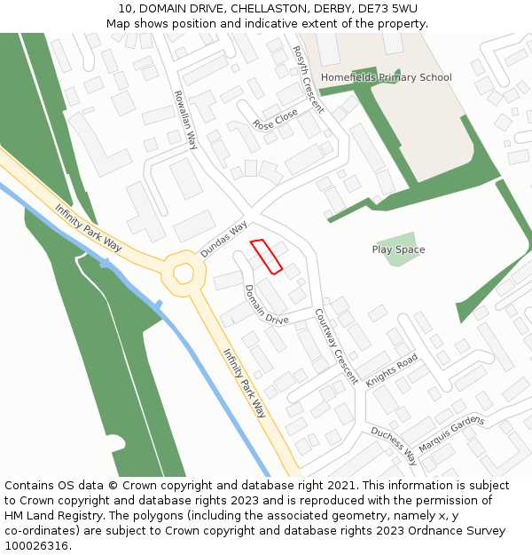 10, DOMAIN DRIVE, CHELLASTON, DERBY, DE73 5WU: Location map and indicative extent of plot
