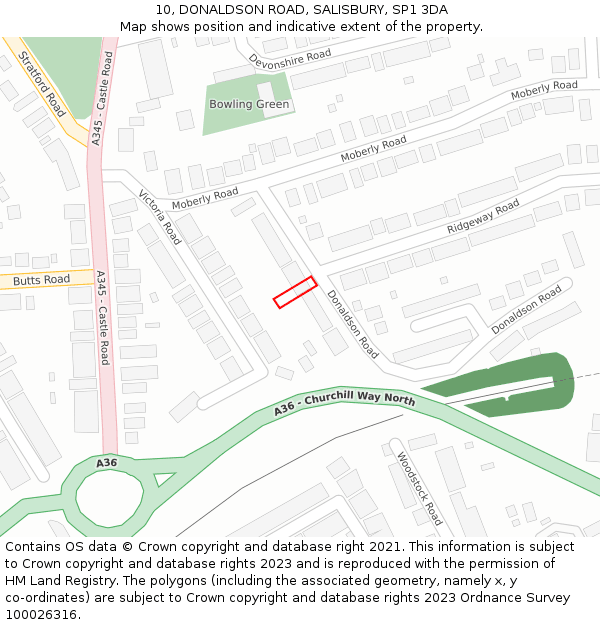 10, DONALDSON ROAD, SALISBURY, SP1 3DA: Location map and indicative extent of plot