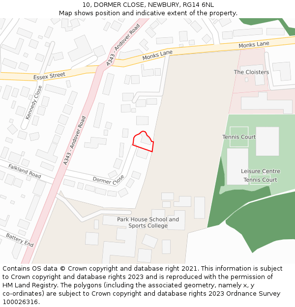 10, DORMER CLOSE, NEWBURY, RG14 6NL: Location map and indicative extent of plot