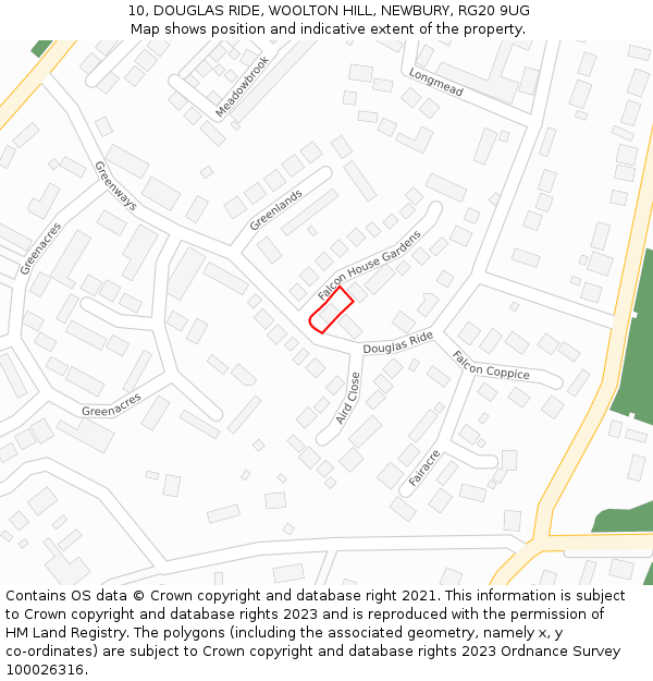 10, DOUGLAS RIDE, WOOLTON HILL, NEWBURY, RG20 9UG: Location map and indicative extent of plot