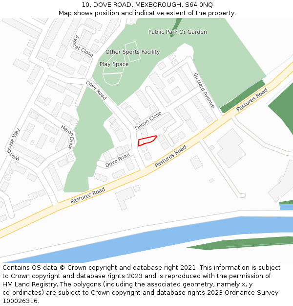 10, DOVE ROAD, MEXBOROUGH, S64 0NQ: Location map and indicative extent of plot