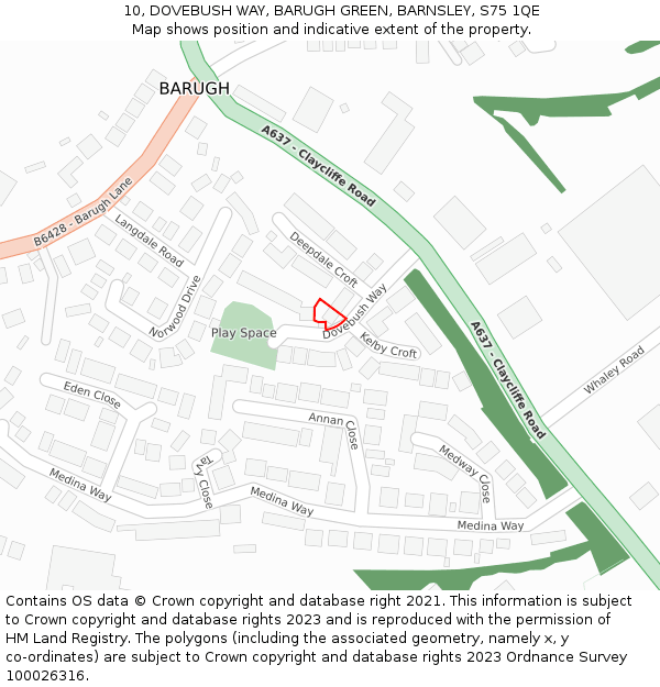 10, DOVEBUSH WAY, BARUGH GREEN, BARNSLEY, S75 1QE: Location map and indicative extent of plot