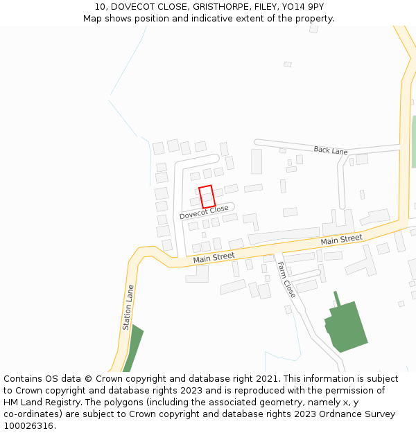 10, DOVECOT CLOSE, GRISTHORPE, FILEY, YO14 9PY: Location map and indicative extent of plot