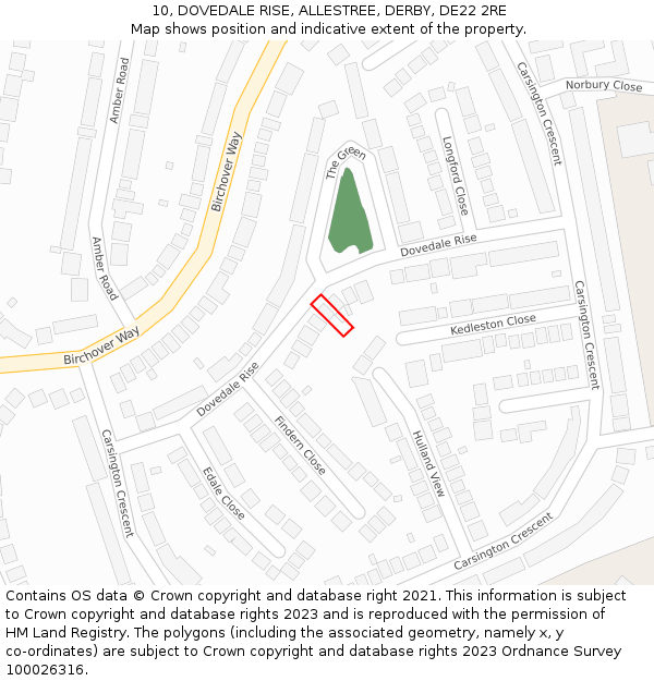 10, DOVEDALE RISE, ALLESTREE, DERBY, DE22 2RE: Location map and indicative extent of plot