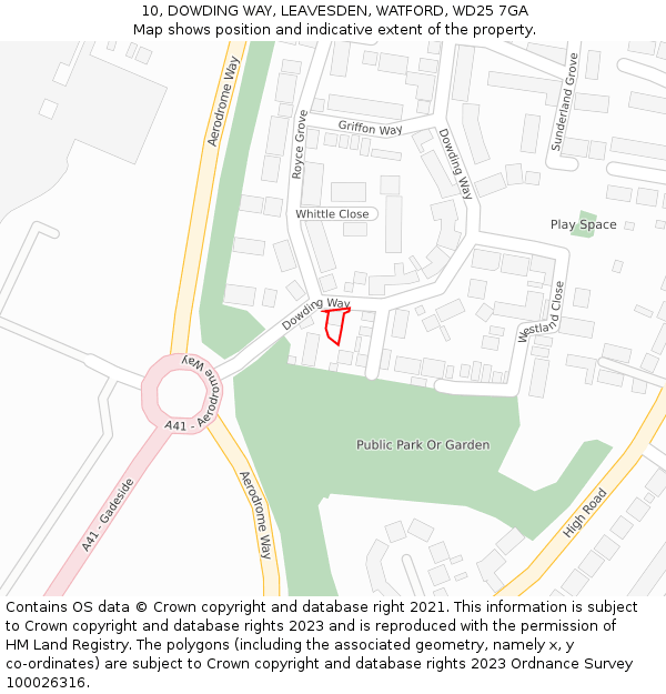 10, DOWDING WAY, LEAVESDEN, WATFORD, WD25 7GA: Location map and indicative extent of plot