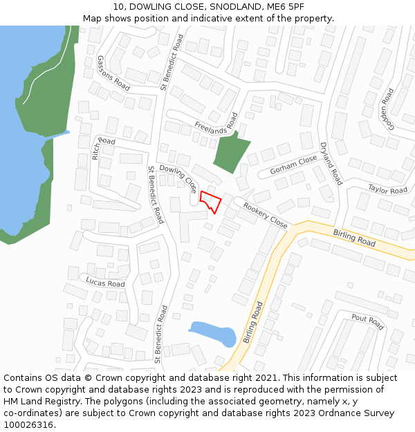 10, DOWLING CLOSE, SNODLAND, ME6 5PF: Location map and indicative extent of plot