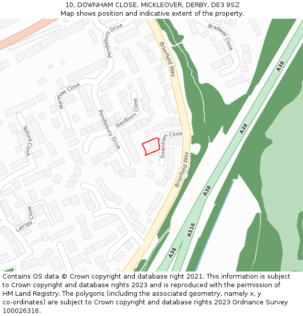 10, DOWNHAM CLOSE, MICKLEOVER, DERBY, DE3 9SZ: Location map and indicative extent of plot