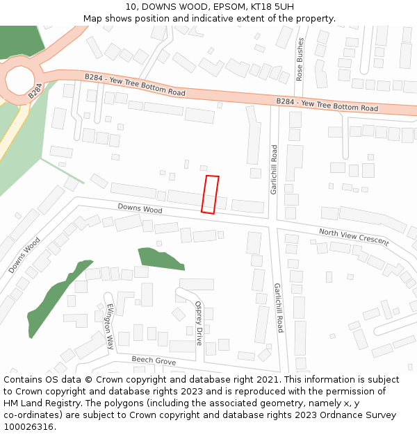10, DOWNS WOOD, EPSOM, KT18 5UH: Location map and indicative extent of plot