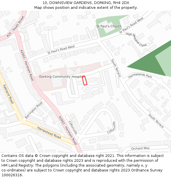 10, DOWNSVIEW GARDENS, DORKING, RH4 2DX: Location map and indicative extent of plot
