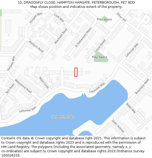 10, DRAGONFLY CLOSE, HAMPTON HARGATE, PETERBOROUGH, PE7 8DD: Location map and indicative extent of plot