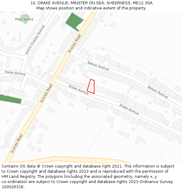 10, DRAKE AVENUE, MINSTER ON SEA, SHEERNESS, ME12 3SA: Location map and indicative extent of plot