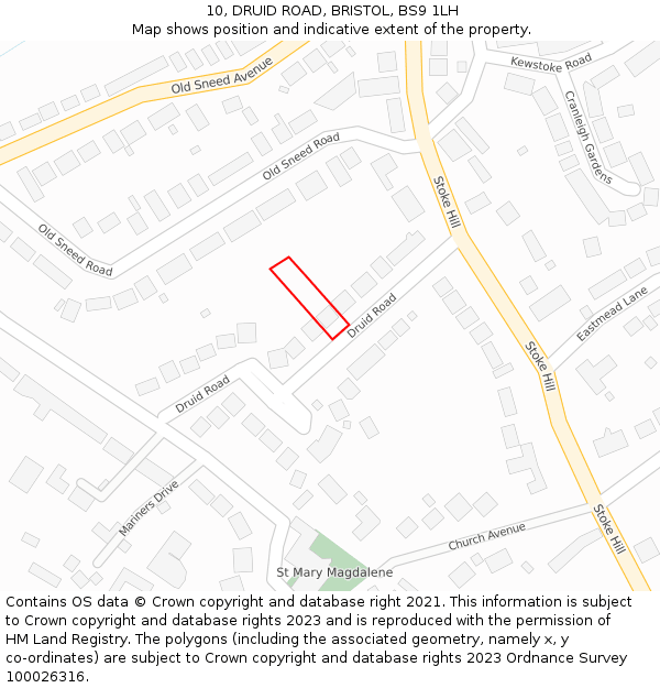 10, DRUID ROAD, BRISTOL, BS9 1LH: Location map and indicative extent of plot