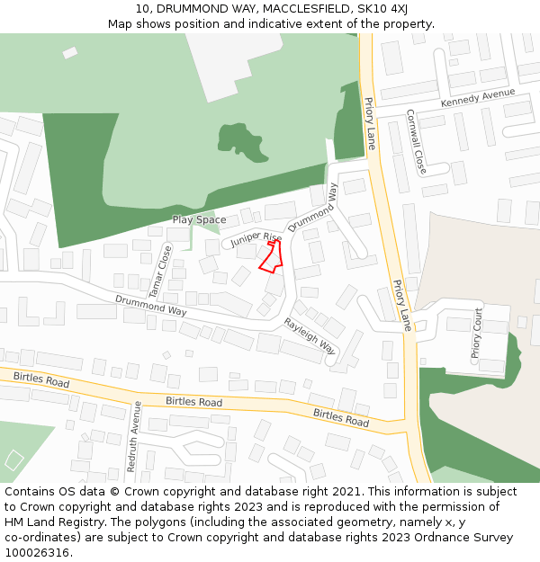 10, DRUMMOND WAY, MACCLESFIELD, SK10 4XJ: Location map and indicative extent of plot