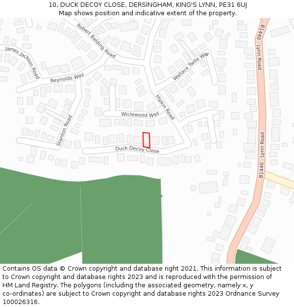 10, DUCK DECOY CLOSE, DERSINGHAM, KING'S LYNN, PE31 6UJ: Location map and indicative extent of plot
