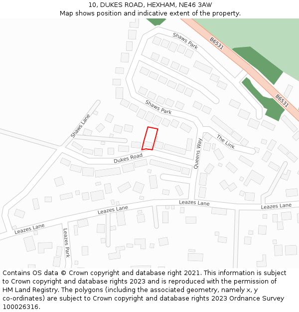 10, DUKES ROAD, HEXHAM, NE46 3AW: Location map and indicative extent of plot